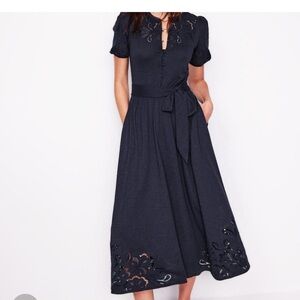 Boden Dark Blue Cutwork Midi Dress